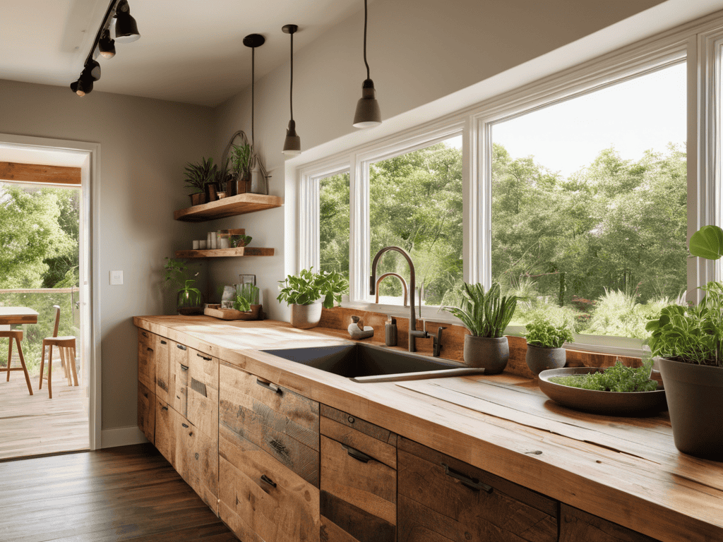 Biophilic Kitchen Design with reclaimed wood